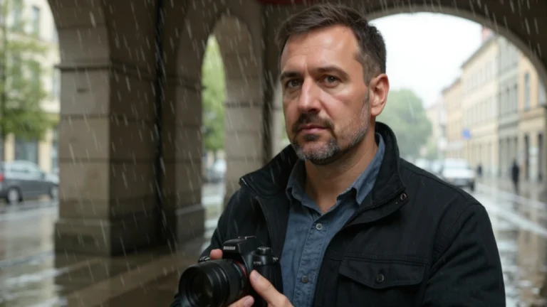 Сергей Васильчук — фотограф под аркой во время ливня в Киеве